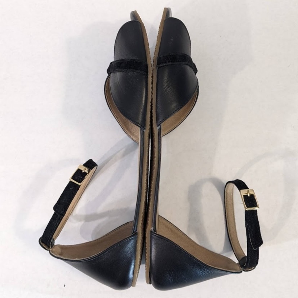 Shapen Poppy Black Leather Barefoot Sandals Women 42 Minimalist Ankle Strap Flat - Picture 7 of 13
